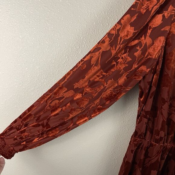 Banana Republic Womens L Dark Orange Burnout Velvet High Neck Fit And Flare - Picture 4 of 7